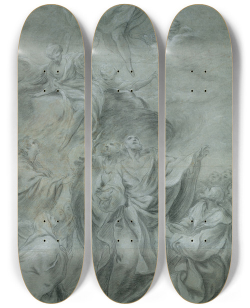 Triptych art skateboard deck of Pierre Charles Trmolires The Ascension Of Christ by Pierre Charles Tremolieres (1703-1739)