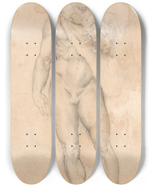 Triptych art skateboard deck of Hans Rottenhammer Hercules Med Telephosbarnet by Hans Rottenhammer (1564-1625)