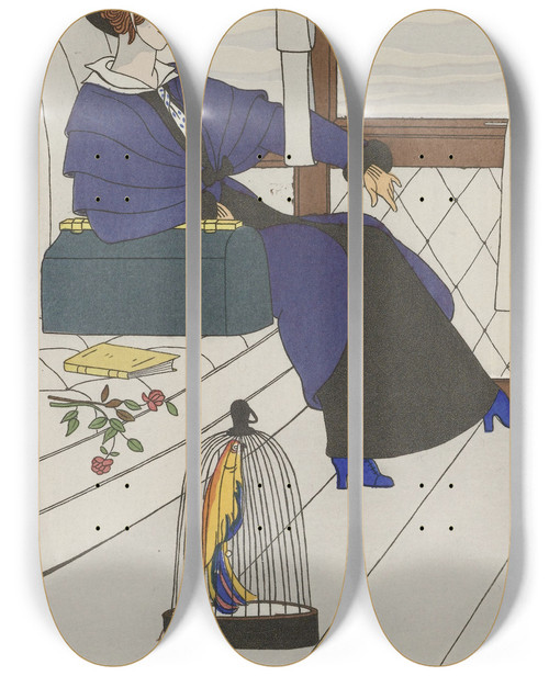 Triptych art skateboard deck of Monogrammist Mfn Manteau De Voyag by Monogrammist Mfn