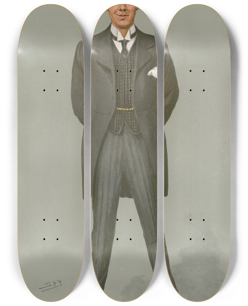 Triptych art skateboard deck of Leslie Matthew Ward Doctors And Scientists A Master Of The Knife Sir A Fripp by Leslie Matthew Ward (1851-1922)