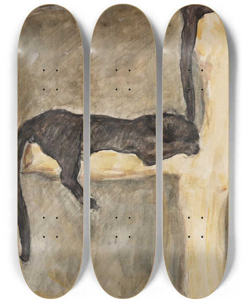 Triptych art skateboard deck of Max Slevogt Pantherpaar Im Frankfurter Zoo by Max Slevogt (1868-1932)
