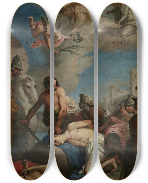 Triptych art skateboard deck of Agostino Ugolini Decapitation Of Ss Fermo And Rustico by Agostino Ugolini (1758-1824)