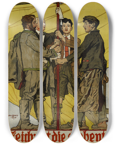 Triptych art skateboard deck of Maximilian Lenz Zeichnet Die Siebente Kriegsanleihe_2 by Maximilian Lenz (1860-1948)