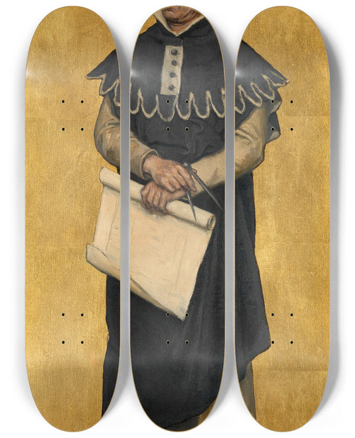 Triptych art skateboard deck of Albert Frans Lieven De Vriendt The Architect Jan Rogiers by Albert Frans Lieven De Vriendt (1843-1900)