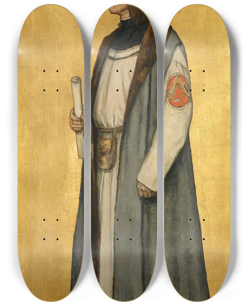 Triptych art skateboard deck of Albert Frans Lieven De Vriendt The Architect Jan Van Oudenaerde by Albert Frans Lieven De Vriendt (1843-1900)
