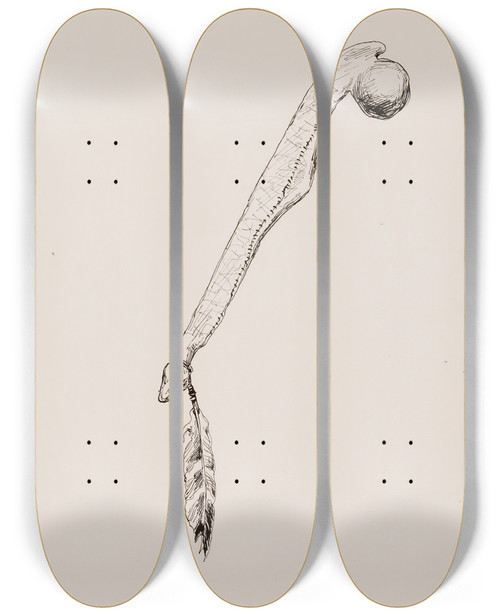 Triptych art skateboard deck of Frederic Remington Rawhide And Stone Club by Frederic Remington (1861-1909)