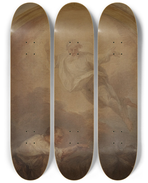 Triptych art skateboard deck of Marcello Bacciarelli Saint Isidore Ploughing Sketch by Marcello Bacciarelli (1731-1818)