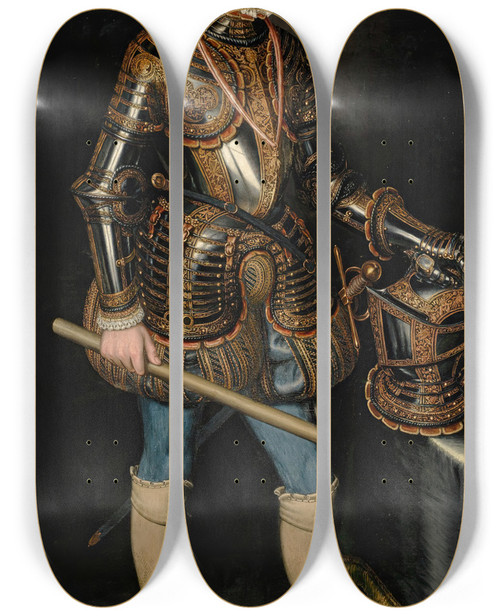 Triptych art skateboard deck of Juan Pantoja De La Cruz Portrait Ofa Gentleman In Armor Traditionally Said To Be Don Fernando Alvarez De Toledo 3Rd Duke Of Alba by Juan Pantoja de la Cruz (1553-1608)