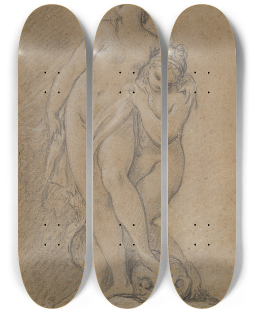 Triptych art skateboard deck of Pierre Charles Trmolires Venus Supported By Anereid by Pierre Charles Tremolieres (1703-1739)
