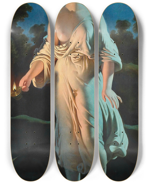 Triptych art skateboard deck of Circle Of Andrei Franzowitsch Belloli A Moonlit Rendezvous by Circle Of Andrei Franzowitsch Belloli (1820-1881)