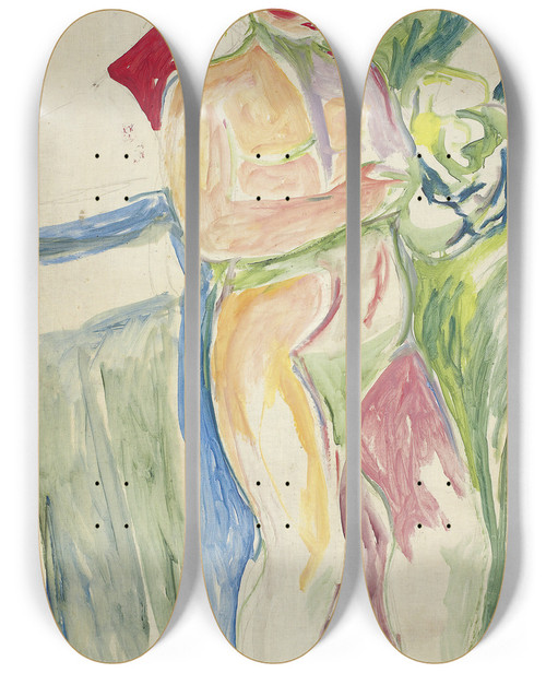 Triptych art skateboard deck of Edvard Munch Alma Mater Standing Child by Edvard Munch (1863-1944)