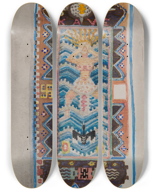 Triptych art skateboard deck of Akseli Gallenkallela The Complete Kalevala Poem I A Sketch by Akseli Gallen Kallela (1865-1931)