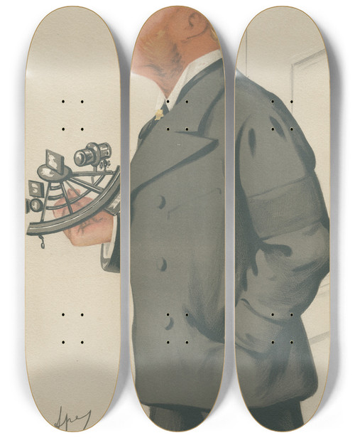 Triptych art skateboard deck of Carlo Pellegrini Yachting Devotees Round The World Mr Thomas Brassey October 6 1877 by Carlo Pellegrini (1839-1889)