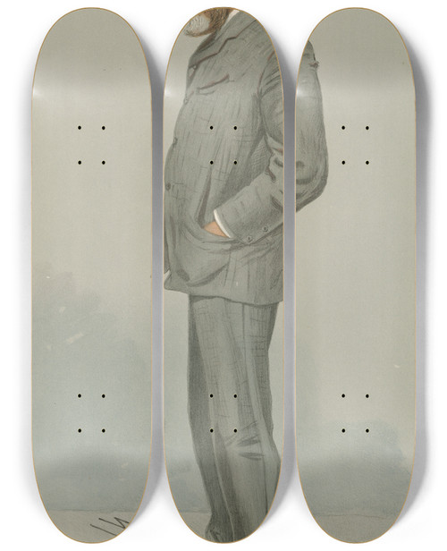 Triptych art skateboard deck of Leslie Matthew Ward Explorers And Inventors Birmingham University Sir Oliver J Lodge 4 February 1904 by Leslie Matthew Ward (1851-1922)