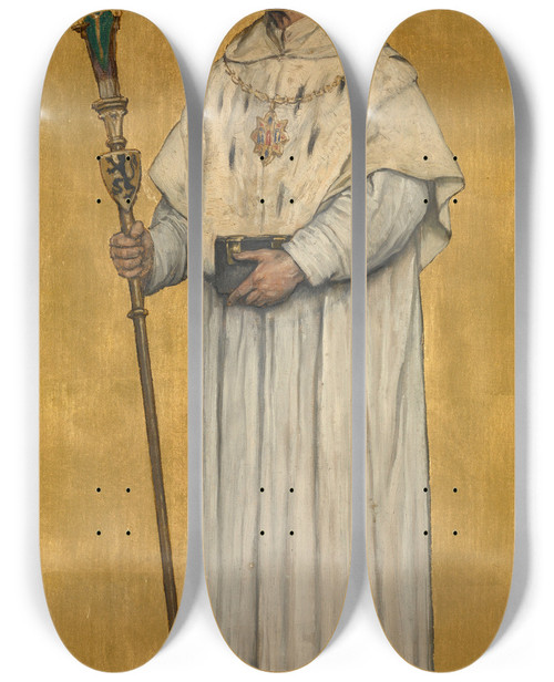 Triptych art skateboard deck of Albert Frans Lieven De Vriendt Provost Of Saint Donatus by Albert Frans Lieven De Vriendt (1843-1900)