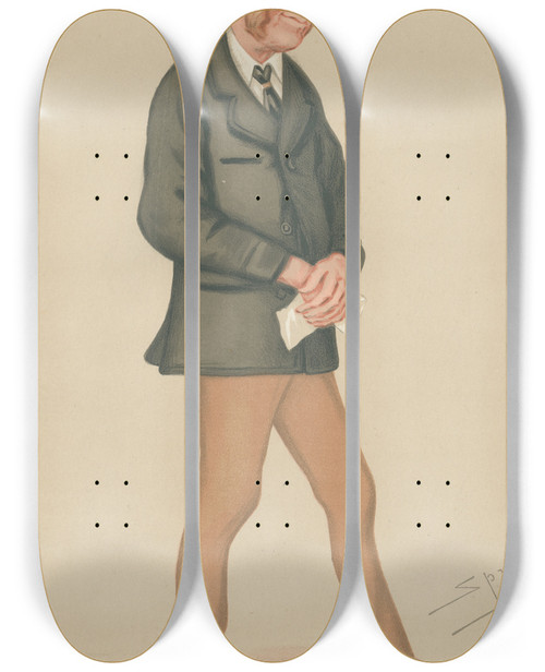 Triptych art skateboard deck of Leslie Matthew Ward Theatre Spencer The Hon Spencer Cecil Brabazon Ponsonbyfane January 26 1878 by Leslie Matthew Ward (1851-1922)