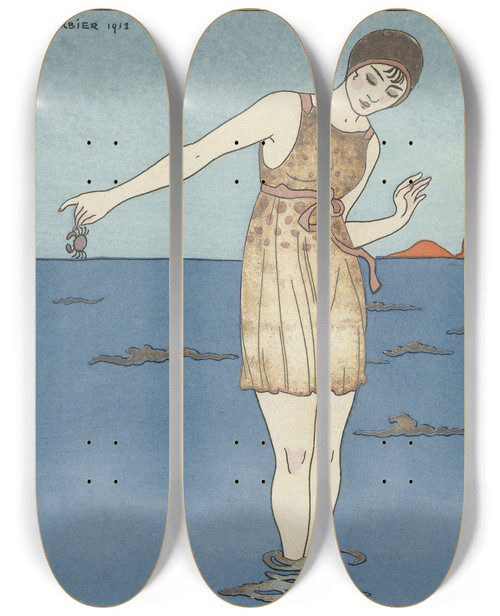 Triptych art skateboard deck of George Barbier Costume De Bain_2 by George Barbier (1882-1932)