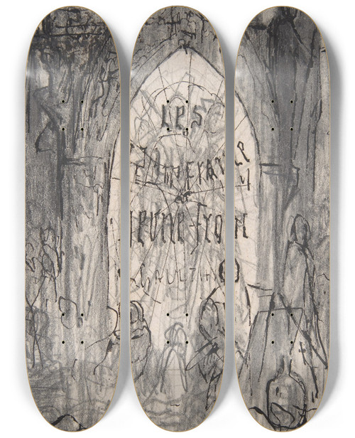 Triptych art skateboard deck of Flicien Rops Study For Frontispiece For Les Jeunes France By Theophile Gautier_1 by Felicien Rops (1833-1898)