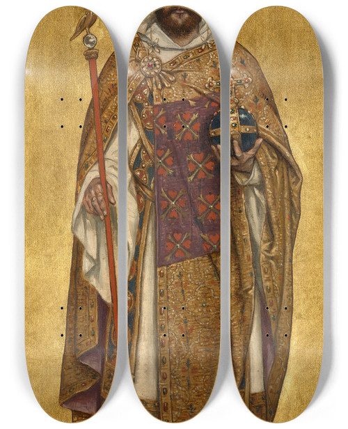 Triptych art skateboard deck of Albert Frans Lieven De Vriendt Baldwin Iii by Albert Frans Lieven De Vriendt (1843-1900)