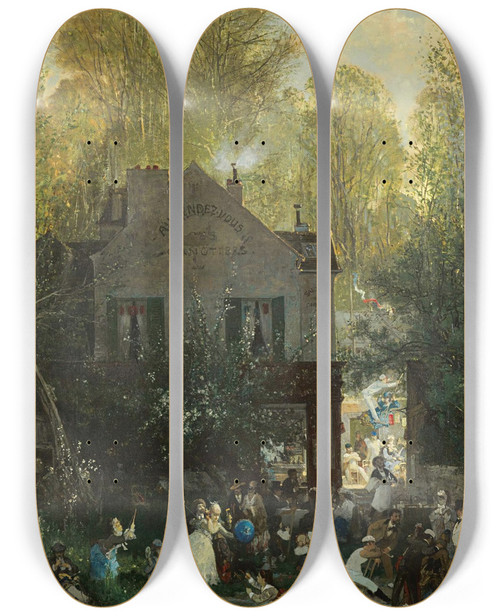 Triptych art skateboard deck of Luigi Loir Au Rendezvous Des Canotiers by Loir Luigi (1845-1916)