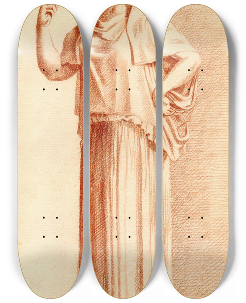 Triptych art skateboard deck of Cornelis Pronk Beeld Van Staande Vrouw_10 by Cornelis Pronk (1691-1759)