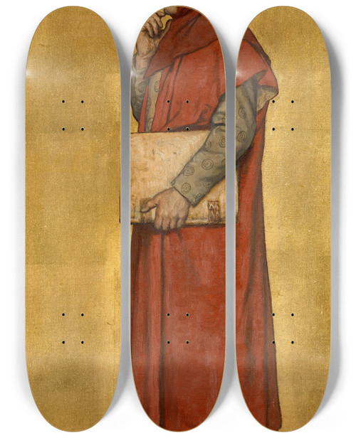 Triptych art skateboard deck of Albert Frans Lieven De Vriendt The Man Of Letters Gillis De Wevel by Albert Frans Lieven De Vriendt (1843-1900)
