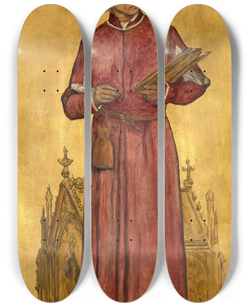 Triptych art skateboard deck of Albert Frans Lieven De Vriendt The Painter Hans Memling by Albert Frans Lieven De Vriendt (1843-1900)