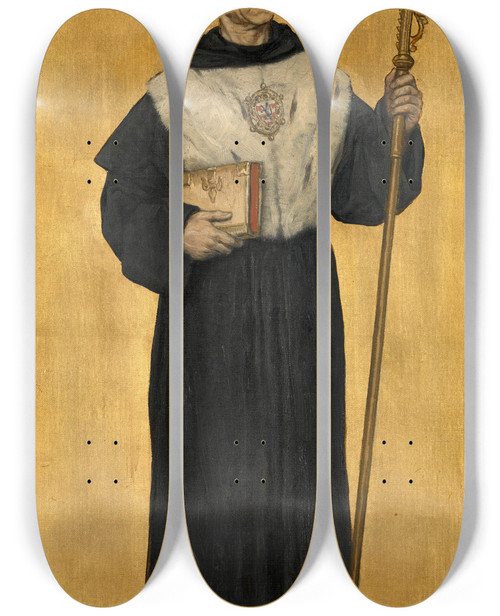 Triptych art skateboard deck of Albert Frans Lieven De Vriendt Abbot Of The Eekhout Abbey by Albert Frans Lieven De Vriendt (1843-1900)