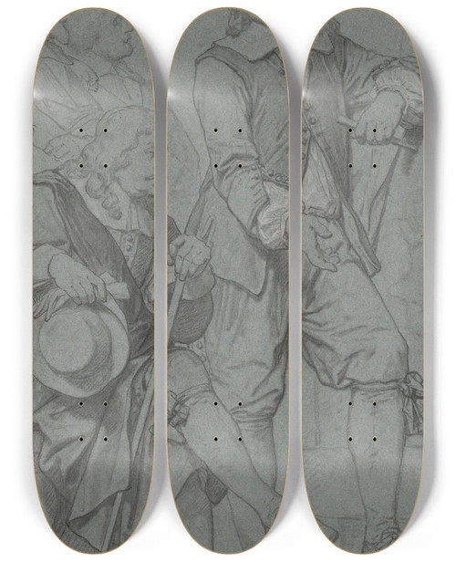 Triptych art skateboard deck of Nicaise De Keyser The Sculptor Artus Quellinus I In Amsterdam_2 by Nicaise De Keyser (1813-1887)