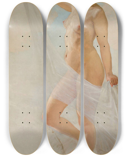 Triptych art skateboard deck of Wojciech Gerson Female Nude Study by Wojciech Gerson (1831-1901)
