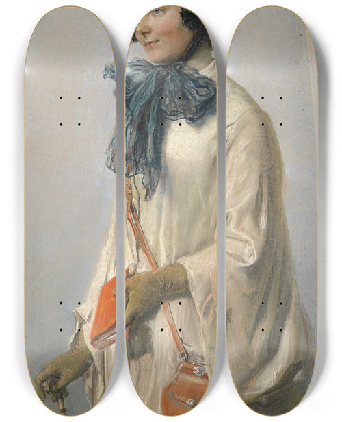 Triptych art skateboard deck of Ludwig Michalek Auf Der Reise by Ludwig Michalek (1859-1942)