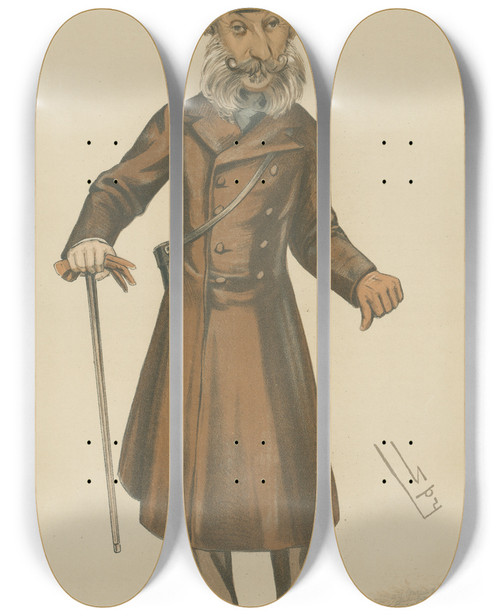 Triptych art skateboard deck of Leslie Matthew Ward Turf Devotees The Lad Lieutenantcolonel The Hon Henry Townshend Forester December 29 1883 by Leslie Matthew Ward (1851-1922)