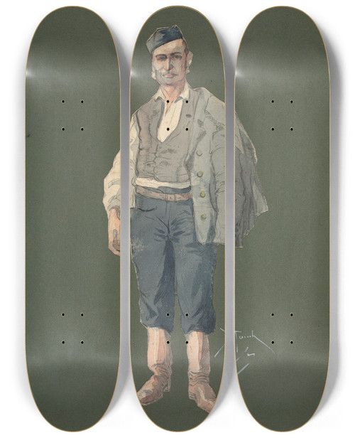 Triptych art skateboard deck of Pipein Gamba Stalliere by Pipein Gamba (1868-1954)