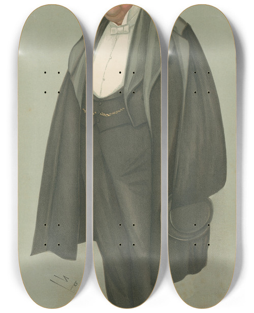 Triptych art skateboard deck of Leslie Matthew Ward Newspapermen Algy The Hon Algernon Henry Bourke Januray 20 1898 by Leslie Matthew Ward (1851-1922)