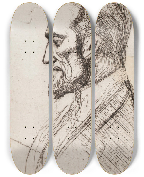 Triptych art skateboard deck of Magnus Enckell Robert Kajanus In Profile by Magnus Enckell (1870-1925)