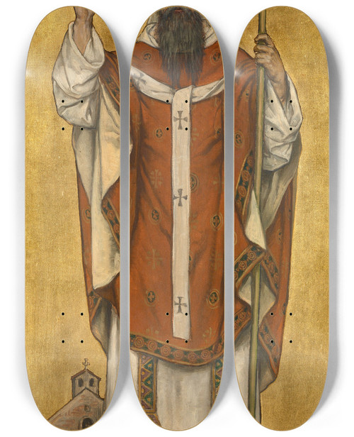 Triptych art skateboard deck of Albert Frans Lieven De Vriendt Saint Boniface Of Mainz by Albert Frans Lieven De Vriendt (1843-1900)