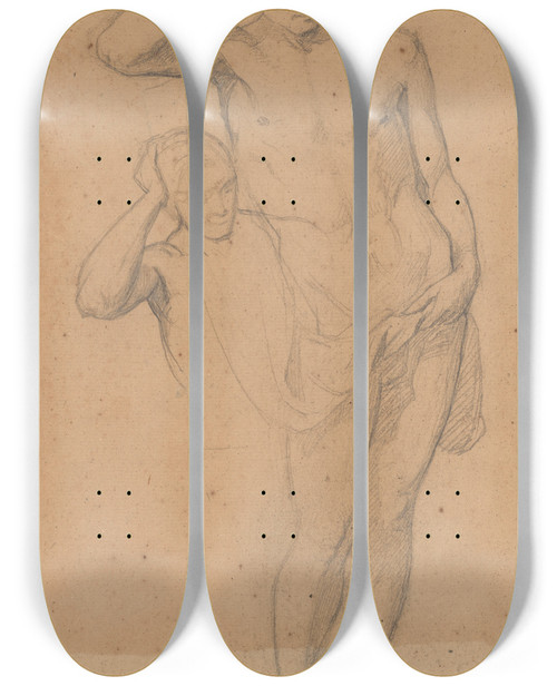 Triptych art skateboard deck of Jzef Simmler Study Of The Act To The Figure Of John Of Finland For The Painting Catherine Jagiellon In Gripsholm Prison by Jozef Simmler (1823-1868)