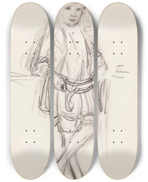 Triptych art skateboard deck of Venny Soldanbrofeldt Antti Leaning On A Table by Venny Soldan-Brofeldt (1863-1945)