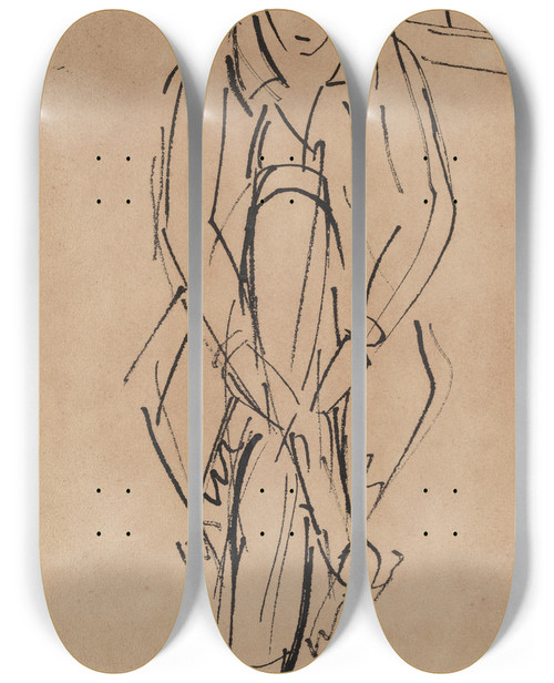 Triptych art skateboard deck of Rik Wouters Woman Putting On Shoes_2 by Rik Wouters (1882-1916)