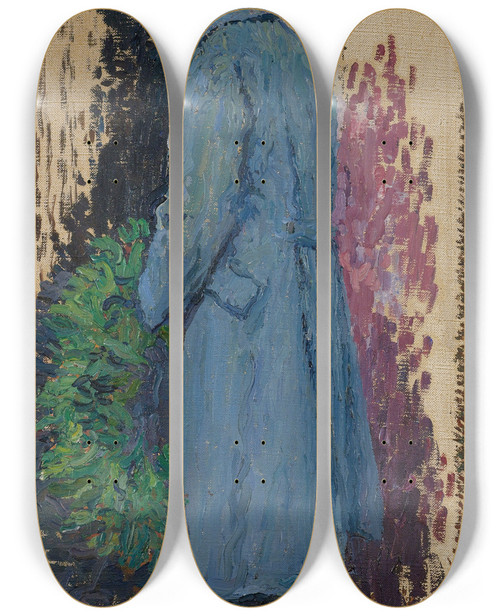 Triptych art skateboard deck of Henri Martin Tude Pour Le Monument Aux Morts Lhomme Avec Une Couronne Mortuaire De Laurier by Henri Martin (1860-1943)