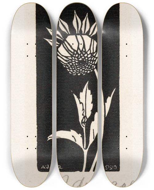 Triptych art skateboard deck of Julie De Graag Dahlia by Julie de Graag (1877-1924)