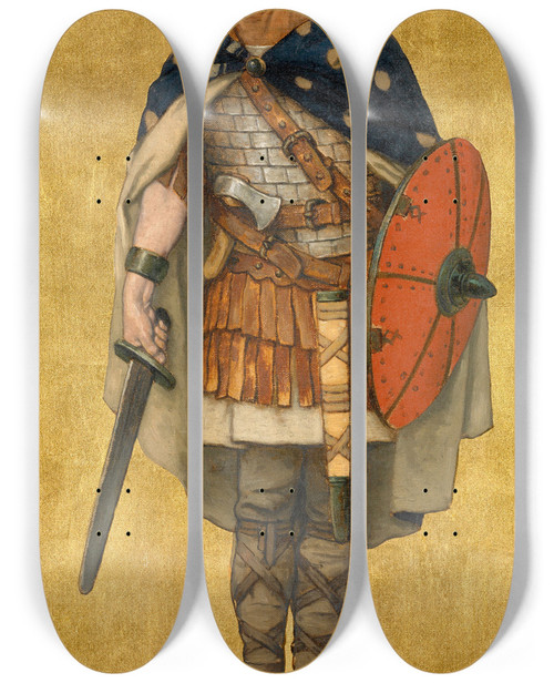 Triptych art skateboard deck of Albert Frans Lieven De Vriendt Baldwin I Of Flanders by Albert Frans Lieven De Vriendt (1843-1900)