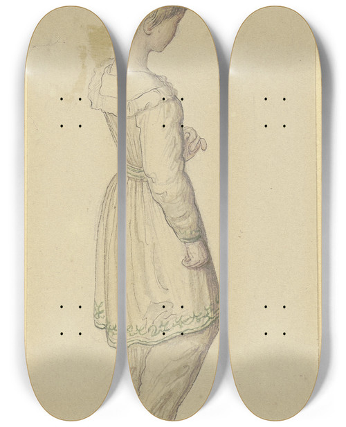 Triptych art skateboard deck of Marie Ellenrieder Knabe Mit Langem Berrock Im Verlorenen Profil by Marie Ellenrieder (1791-1863)