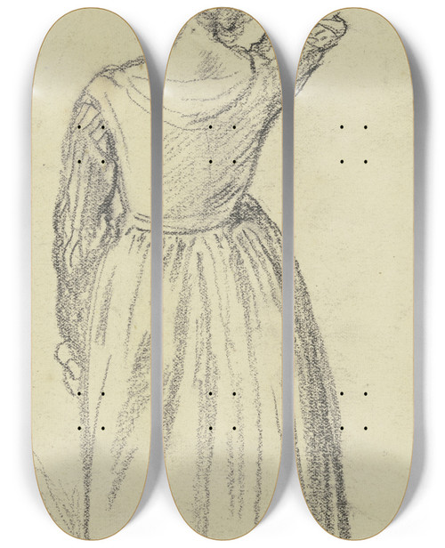 Triptych art skateboard deck of Otto Scholderer Rckenfigur Vor Spiegel Aus Den Maskierten by Otto Scholderer (1834-1902)