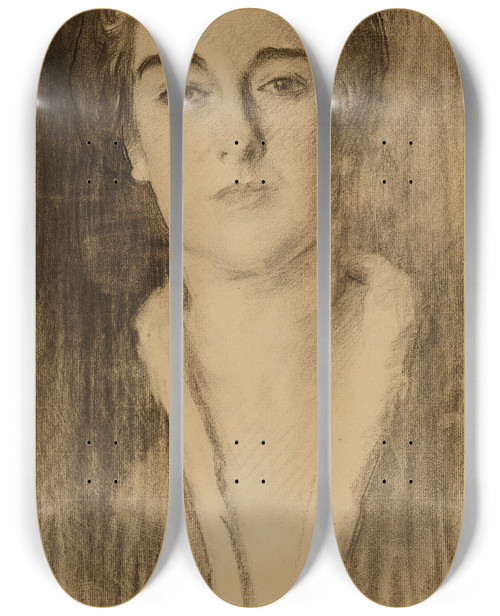 Triptych art skateboard deck of John Singer Sargent Portrait Of Mrs Esperanza Conillde Zanetti by John Singer Sargent (1856-1925)