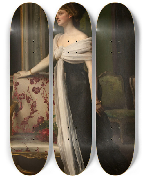 Triptych art skateboard deck of Jacques De Lalaing Nanette De Spoelberch Madame Louis De Bailletlatour by Jacques de Lalaing (1858-1917)