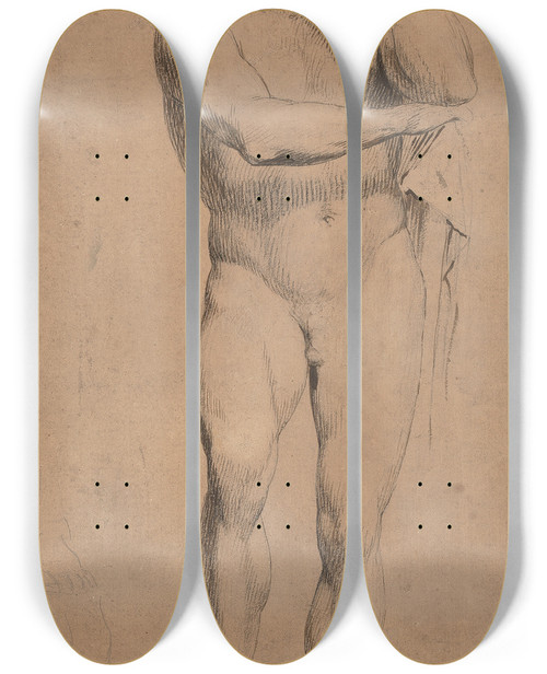 Triptych art skateboard deck of James Barry Study Of Hercules For Crowning The Victors At Olympia by James Barry (1741-1806)