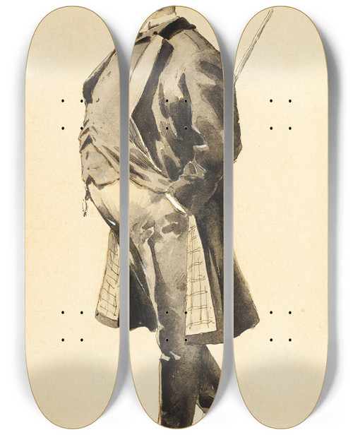 Triptych art skateboard deck of Frederic Remington An Eastside Politician by Frederic Remington (1861-1909)
