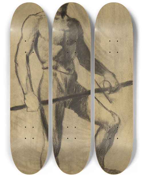 Triptych art skateboard deck of Karl Wiener Mnnlicher Akt V_1 by Karl Wiener (1901-1949)