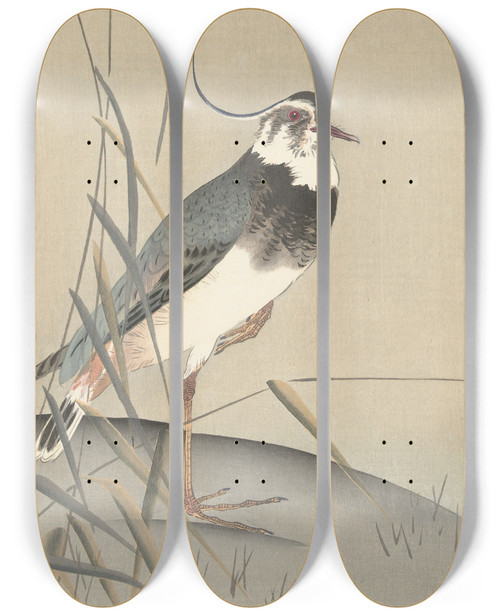 Triptych art skateboard deck of Ohara Koson Lapwing And Reed by Ohara Koson (1877-1945)